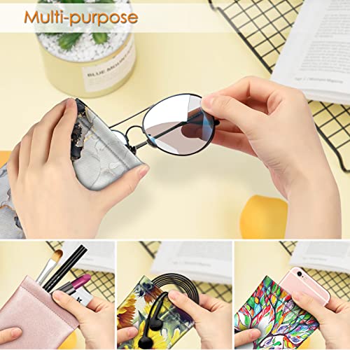 Fintie Eyeglasses Pouch with Cleaning Cloth, Portable Squeeze Top Vegan Leather Soft Glasses Case Anti-Scratch Sunglasses Bag, Cloudy Marble