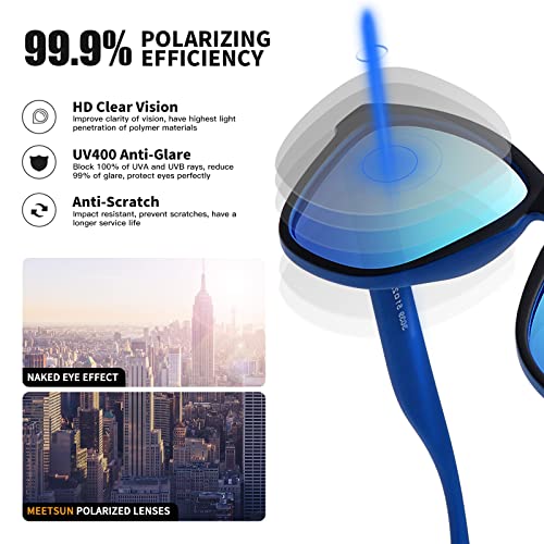 MEETSUN Polarized Sunglasses for Women Men Classic Retro Designer Style (Black-Blue Frame/Blue Mirrored Lens)