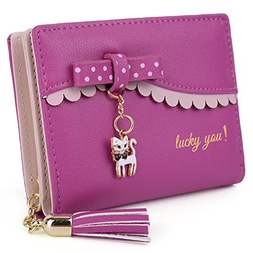 UTO Wallet for Girls PU Leather Card Holder Organizer Women Small Cute Coin Purse Rose Red