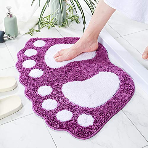 Bathroom Rugs Mats Water Absorbent Non-Slip Mat Used in Bathroom, Shower, Room, Etc.Soft Microfiber Bath Mat Machine Washable Bath Mat Big Feet Bathroom Mat (Purple 16x24'')
