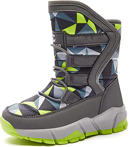 Boys Girls Snow Boots Winter Non-Slip Cold Weather Shoes(Toddler 8-Grey/Green)