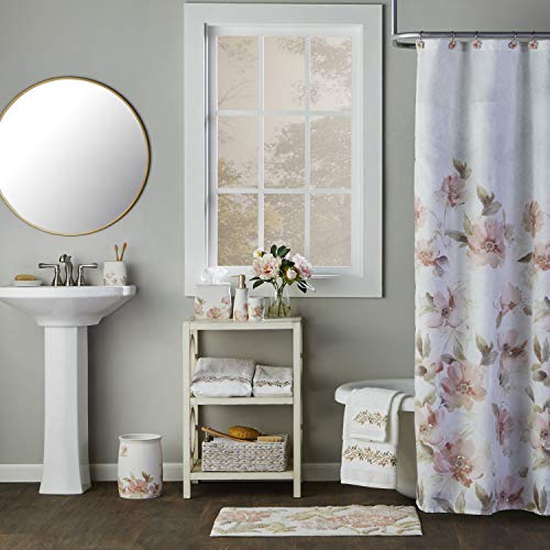 Pink, Gray & Gold-Rimmed Antique Floral Bathroom Tumbler