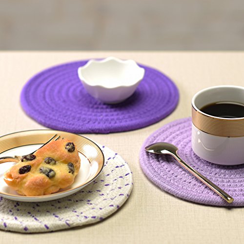 Pot Holders Set Trivets Set 100% Pure Cotton Thread Weave Hot Pot Holders Set (Set of 3) Stylish Coasters, Hot Pads, Hot Mats, Spoon Rest For Cooking and Baking by Diameter 7 Inches (Purple)