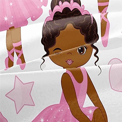 Pink African American Ballerina Bedding Set Twin for Gilrs Kids, Cute Ballet Princess Dancer Comforter Set Black Girls Bed Set 1 Comforter 2 Pillowcases