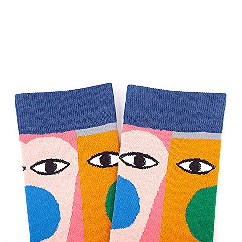 Womens Novelty Funny Crew Socks Girls Cute Floral Colorful Patterned Socks Silly Funky Casual Cotton Flower printed Socks Gift，5 Pack-art Illustration-b