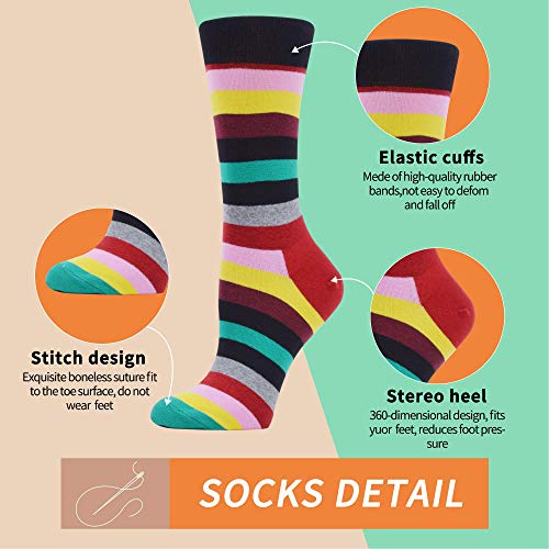 WeciBor Women's Colorful Striped Casual Combed Cotton Crew Socks 5 Packs