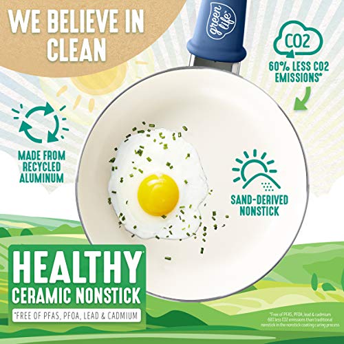 GreenLife Soft Grip Healthy Ceramic Nonstick, Frying Pan/Skillet Set, 7" and 10", Blue