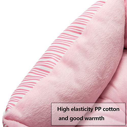 Plush Fabric Small Dog or Cat Self-Warming Pet Bed, Pink & White Stripes, Small or Large