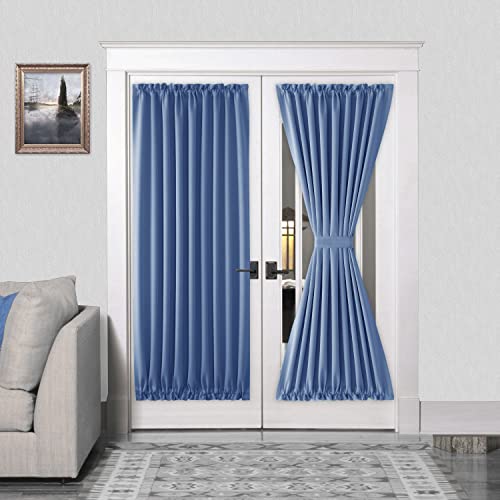 French Door Curtains, Rod Pocket Thermal Blackout Tie Back Curtains for Doors with Glass Window  (26 colors)