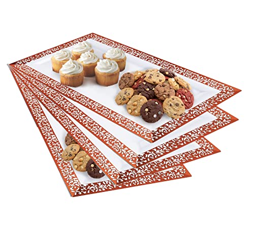 Decorative Lace-Edged Rose Gold Disposable Party Tray Serving Platter Party Trays, 4-Pack
