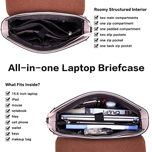 Women's Stylish Laptop Tote Briefcase Bag w/Detachable Wide Strap, 15.6 or 17.3 inches  (7 colors)