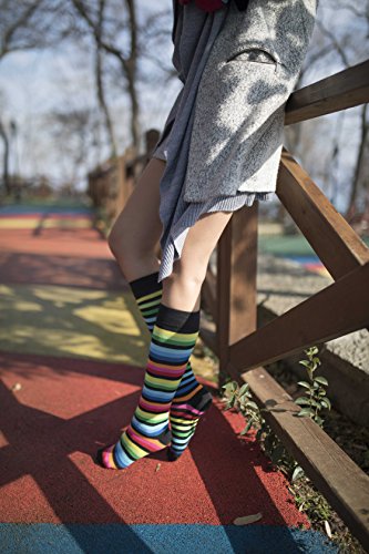 Socks n Socks-Women 5-Pairs Luxury Cotton Colorful Cool Fun Knee high Socks