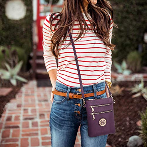 Dasein Women Small Crossbody Bag Lightweight Shoulder Purses Multi Zipper Pockets Phone Purse Handbag (purple)