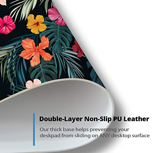 Mouse Pad or Desk Protector Mat, Extended Size, Waterproof - Palm Leaves & Flowers