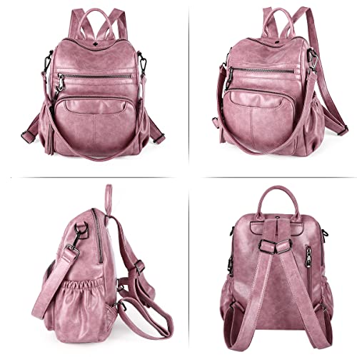 Women Bags Backpack Purse PU Leather Zipper Bags Casual Backpacks Shoulder Bags (DK8532#8528#85PINK)