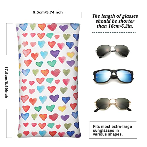 MoKo Squeeze Top Glasses Pouch (2 Pack), Portable Leather Soft Sunglasses Case Anti-Scratch Eyeglasses Bag Goggles Sleeve with Cleaning Cloth for Women Men, Black & Colorful Heart