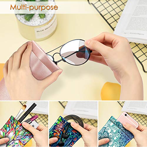 Fintie Eyeglasses Pouch with Cleaning Cloth, Portable Squeeze Top Vegan Leather Soft Glasses Case Anti-Scratch Sunglasses Bag