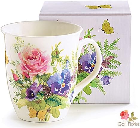 16oz Porcelain Coffee or Tea Mug, Abundant Blooms Pink Rose Floral, Break Resistant