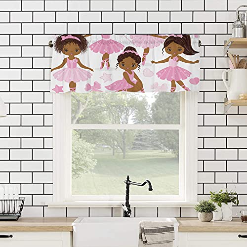 African Ballerinas Valances for Windows Cute Girl Pink Princess Ballerina Gymnastic Rod Pocket Short Window Valance Curtains Holiday Home Decor Window Treatment for Kitchen Living Room Bedroom 54x18in