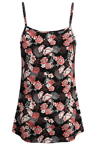 Black & Pink Floral Loose Casual Pleated Sleeveless Summer Camisole Top