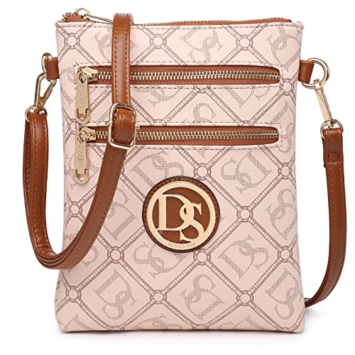 Dasein Women Small Crossbody Bag Lightweight Shoulder Purses Multi Zipper Pockets Phone Purse Handbag (monogram pink)