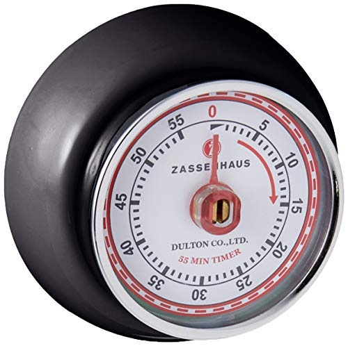 Zassenhaus Magnetic Retro Kitchen Timer, Classic Mechanical Cooking Timer (Black)