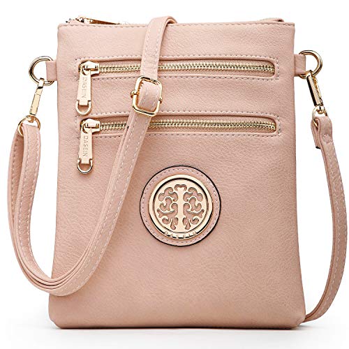 Dasein Women Small Crossbody Bag Lightweight Shoulder Purses Multi Zipper Pockets Phone Purse Handbag (pink)