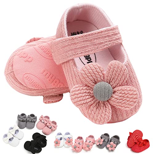 GDSDYM Baby Girls Mary Jane Flats with Flowers Princess Wedding Dress Shoes Soft Newborn Infant Crib First Walker Prewalker