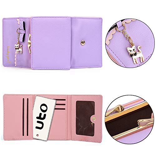 UTO Women's Trifold Wallet Cute Kitty Bowknot Card Holder Small Coin Purse Light Purple