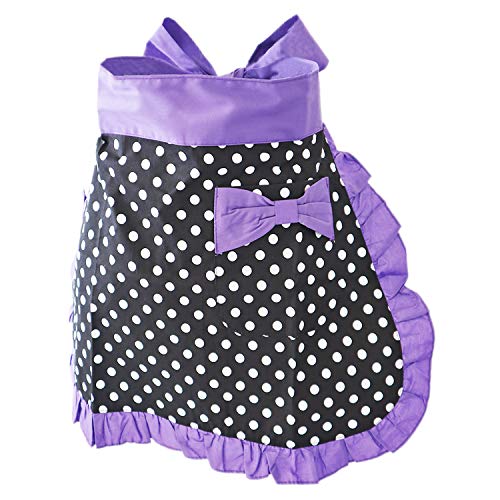 Waist Apron Cute Vintage 50’s Cooking Kitchen Retro Lovely Ruffle Apron with Pockets for Women Girls (Purple)