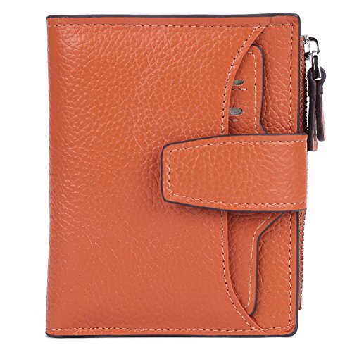 AINIMOER Women's RFID Blocking Leather Small Compact Bi-fold Zipper Pocket Wallet Card Case Purse(Lichee Sorrel)