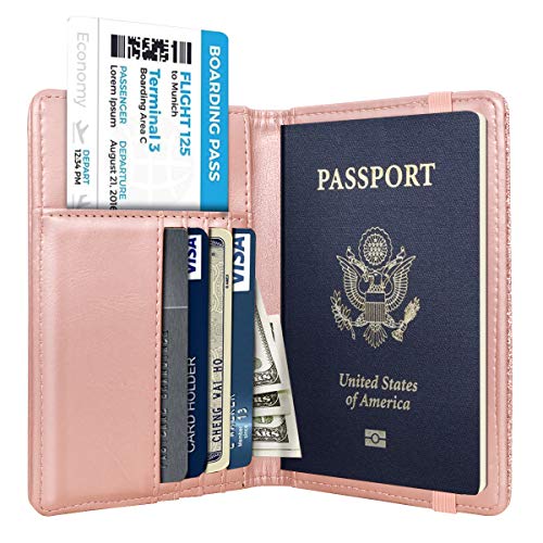 Passport Holder Cover,Traveling Passport Case Cute Passport Wallet for Women,Gold Pink Marble