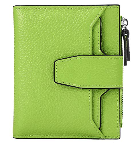 AINIMOER Women's RFID Blocking Leather Small Compact Bi-fold Zipper Pocket Wallet Card Case Purse (Lichee Light Green)