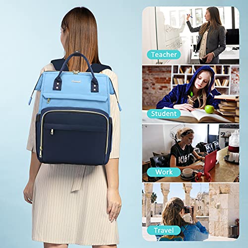 LOVEVOOK Laptop Backpack for Women Travel Business Computer Bag Purse with USB Port Fits 15.6-Inch Laptop, Sky Blue-Dark Blue