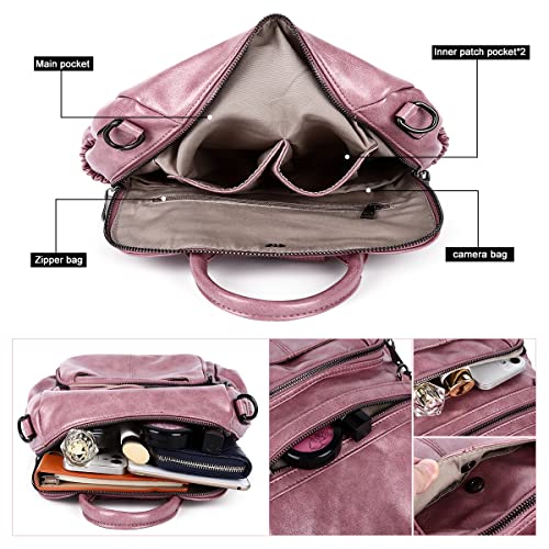 Women Bags Backpack Purse PU Leather Zipper Bags Casual Backpacks Shoulder Bags (DK8532#8528#85PINK)