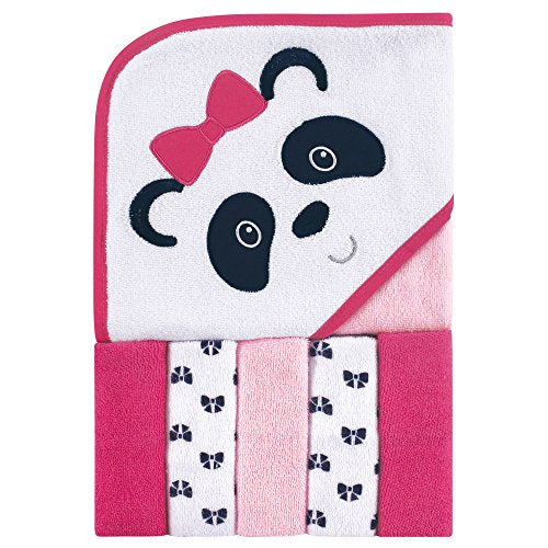 Unisex Baby Hooded Towel with Five Washcloths, Pink Panda