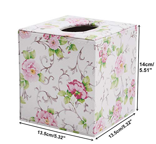 S Forever Home Decor Flower Pattern Faux Leather Tissue Box Cover (Square)