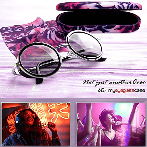 MyEyeglassCase Glasses case Hard Shell - Eyeglass Case Medium Frames in Water Color Damask Print Small Sunglasses case with Microfiber Pouch and Cloth ( AS166L Purple Damask)