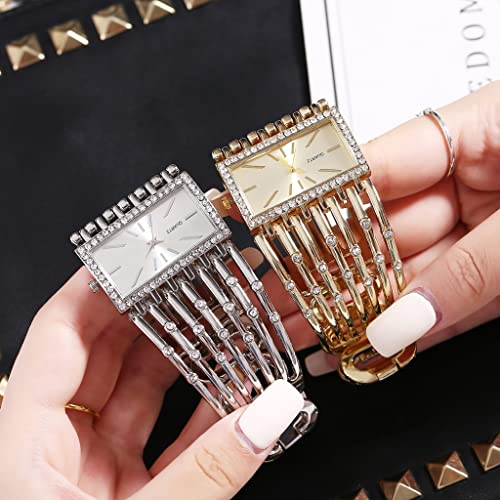 Fashion Bracelet Watches for Women Luxury Rectangular Dial Analog Quartz Wrist Watch Gifts for Ladies (Diamond Gold)