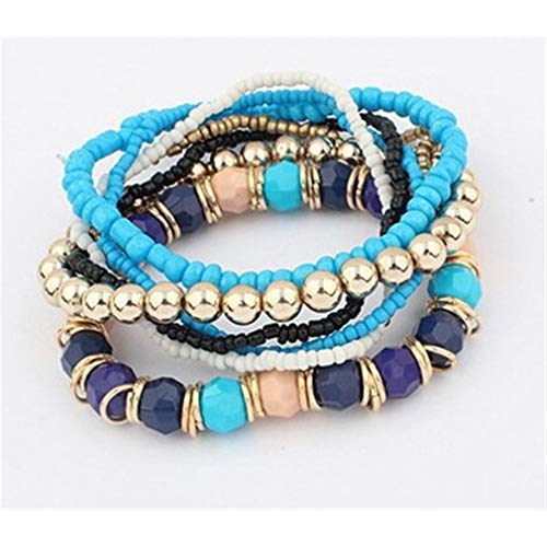 YAZILIND Stackable Bracelets for Women Multilayer Beaded Bracelet Stretch Bangles Bohemian Style(Blue)