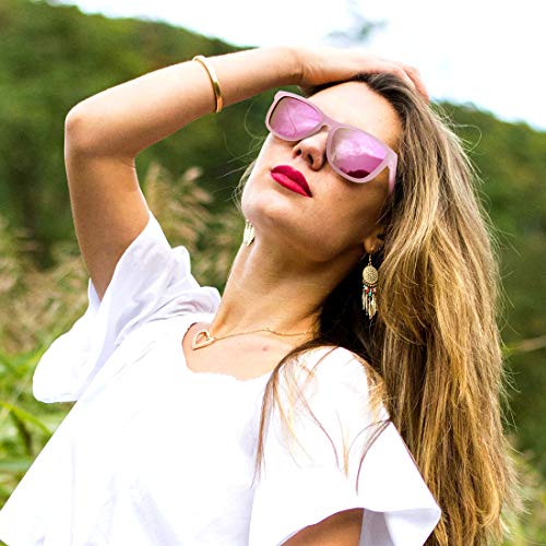 MEETSUN Polarized Sunglasses for Women Men Classic Retro Designer Style (Pink Frame(Matte) / Pink Mirrored Lens, 54)