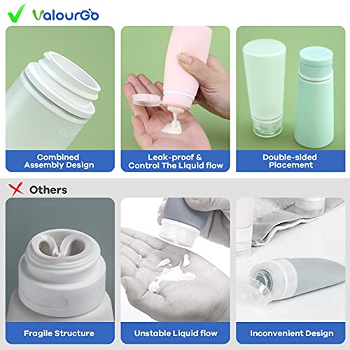 Valourgo Travel Bottles for Toiletries Tsa Approved Travel Size Containers BPA Free Leak Proof Travel Tubes Refillable Liquid Travel Accessories for Cosmetic Shampoo and Lotion Soap