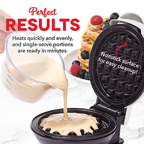 Dash Mini Waffle Maker for Individual Waffles, Hash Browns, Keto Chaffles with Easy to Clean, Non-Stick Surfaces, 4 Inch, White, DMW001WH