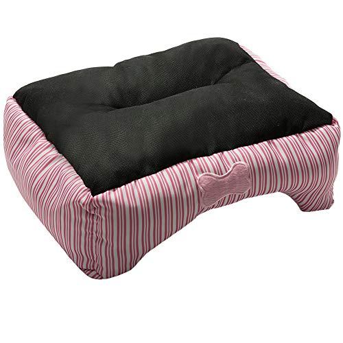 Plush Fabric Small Dog or Cat Self-Warming Pet Bed, Pink & White Stripes  (3 sizes)