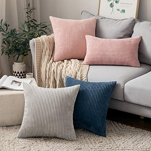 Corduroy Soft Solid Decorative Square Throw Pillow Cover Pillowcases, Pink