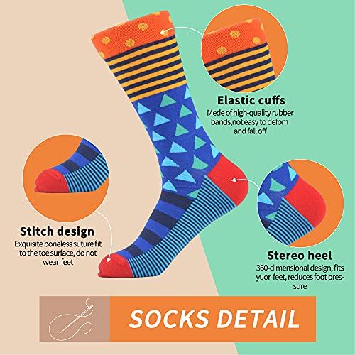 WeciBor Men's Dress Colorful Striped Grid Casual Combed Cotton Crew Socks 5 Packs