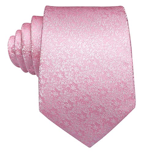Dubulle Mens Pink Tie Set for Men Silk Pink Floral Neckties Handkerchief Cufflinks Set