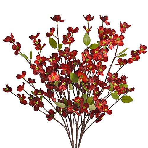 Artflower 6 Pack Artificial Silk Plum Blossom 23.6’’ Fake Plum Flower Stems Faux Cherry Flowers Cherry Blossom Branches Vase Arrangements for Table Centerpieces Home Wedding Party Decoration, Red