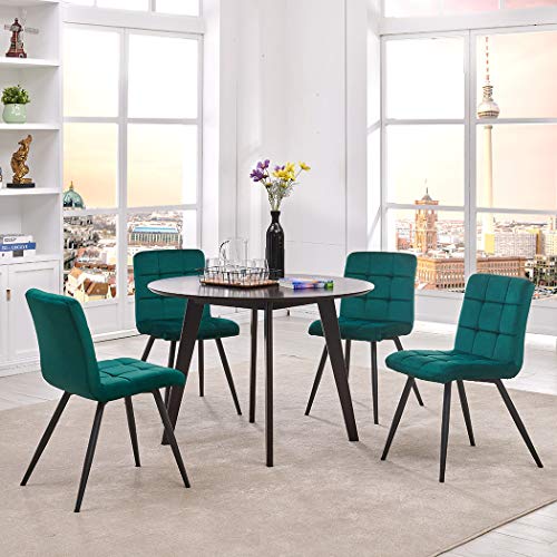 Duhome Upholstered Velvet Dining Chairs Reception Chairs, Tufted Accent Living Room Chairs with Metal Legs for Living Room/Kitchen/Vanity Set of 4 Atrovirens