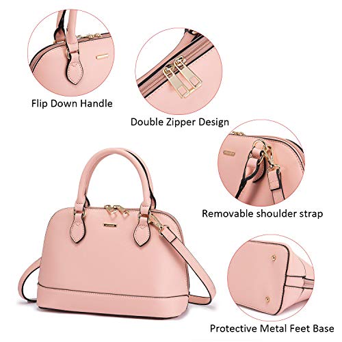 Small Crossbody Domed Shoulder Bag w/Handles & Double Zip Top  - Pink